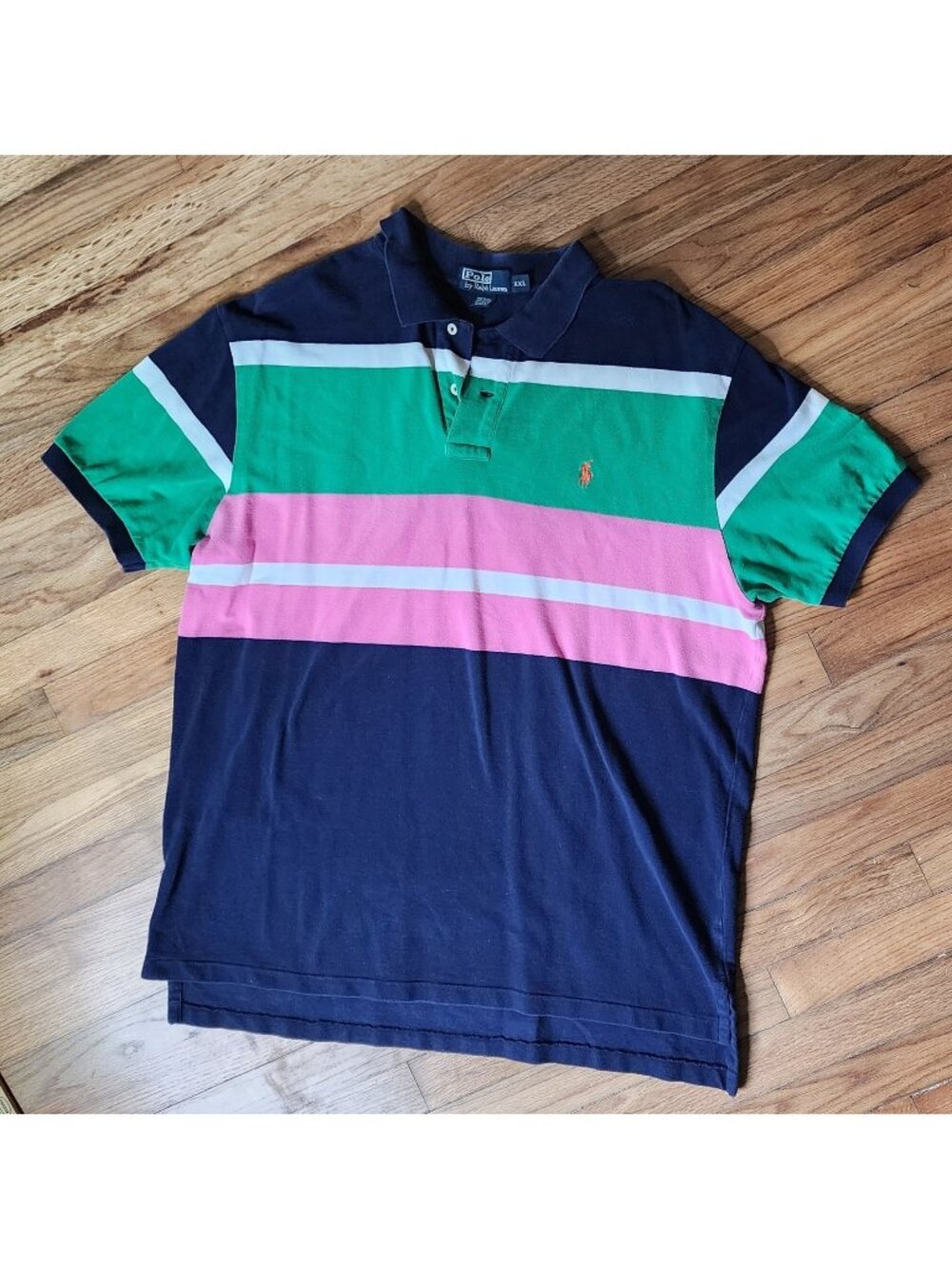 Vintage Ralph Lauren Polo Shirt 2XL XXL Blue Green Pink Multi Pony Rugby Y2K